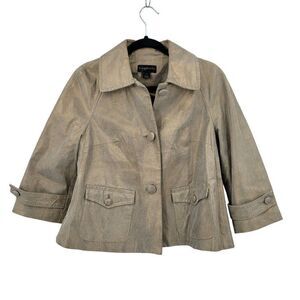 Bagatelle Womens Sz S Gold Metallic Flecked Genuine Leather‎ Jacket Boxy Pockets